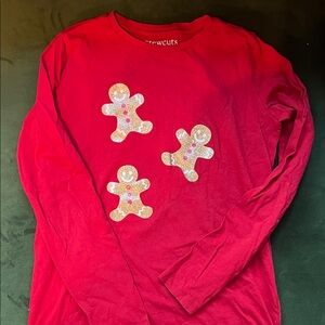 Crewcuts Festive Red Long Sleeve Tee with Gingerbread Design